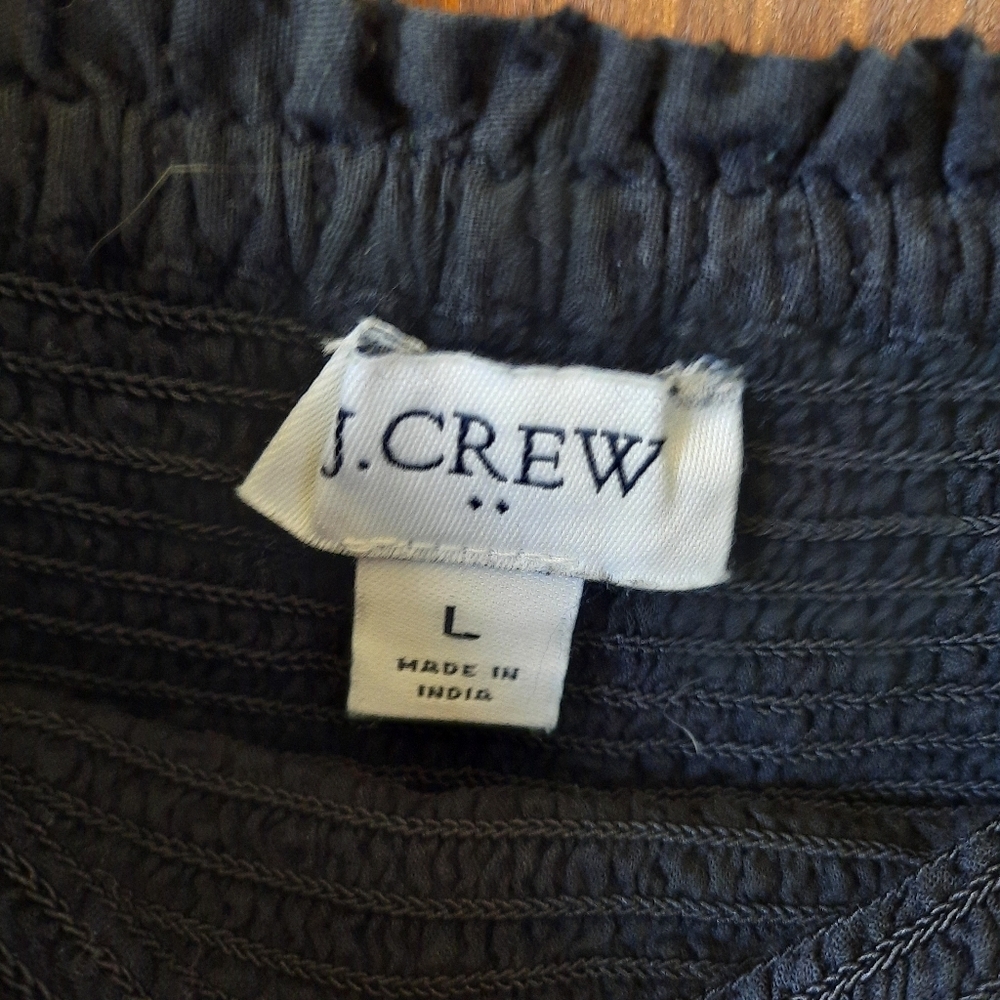 J. Crew Factory Smocked Tiered Midi Dress Black Swiss Dot BF861 Size Large - Picture 9 of 13